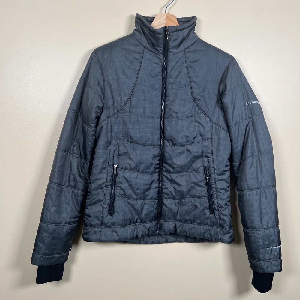 Columbia Omni-Heat Interchange Jacket Womens M Grey Grid Puffer Thermal Coat